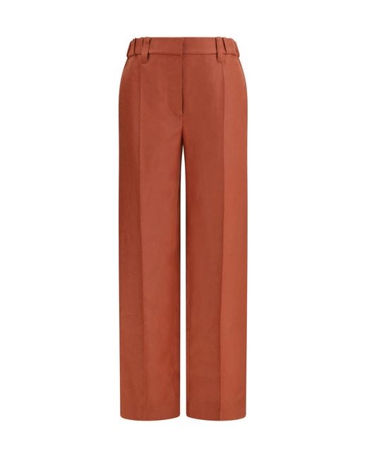 Brunello Cucinelli Orange Wide-Leg Pants Linen With Elastic Waistband And Belt Loops