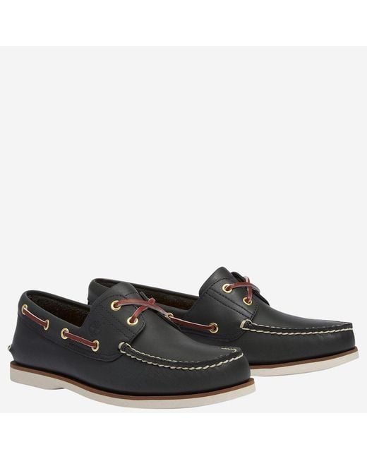Timberland Black Boat Shoes Classic Leather for men