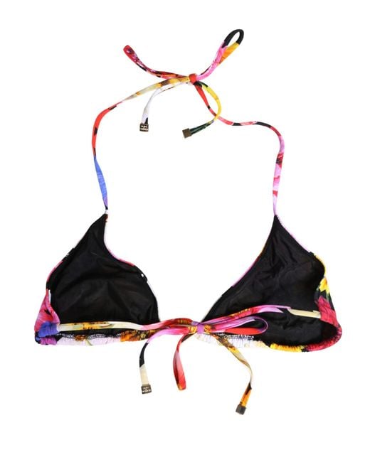 Dolce & Gabbana Black Floral Print Nylon Halter Bikini Top Swimwear Elastane