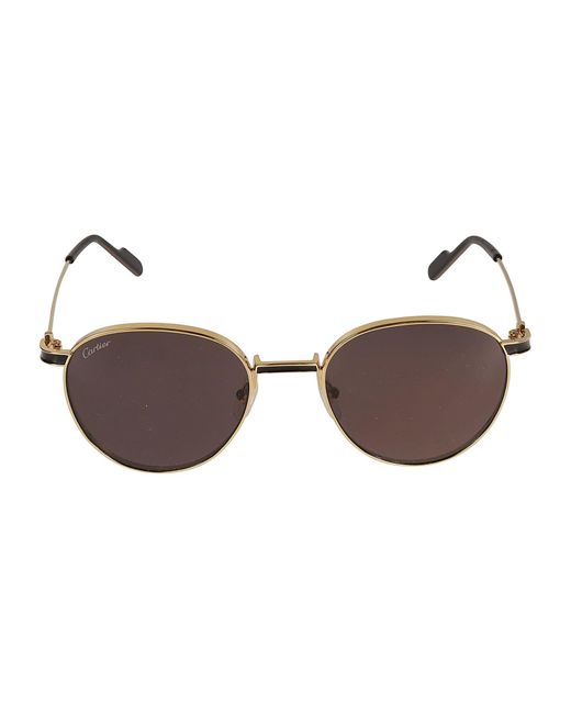Cartier Brown Round Frame Logo Sunglasses for men