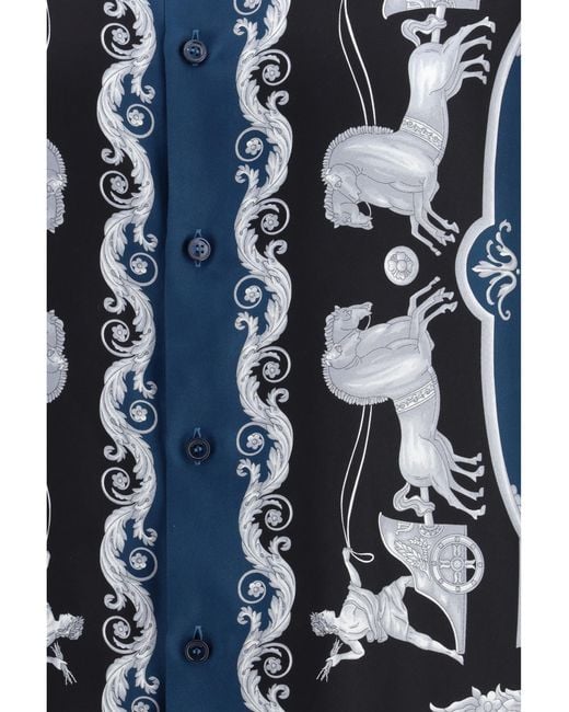 Versace Blue Regular-Fit Printed Silk Twill Shirt for men