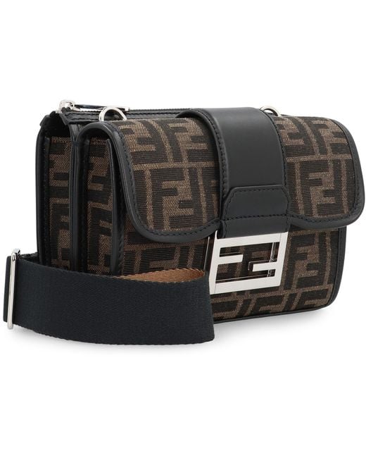 Fendi Black Baguette Double Shoulder Bag Polyurethane Messenger for men
