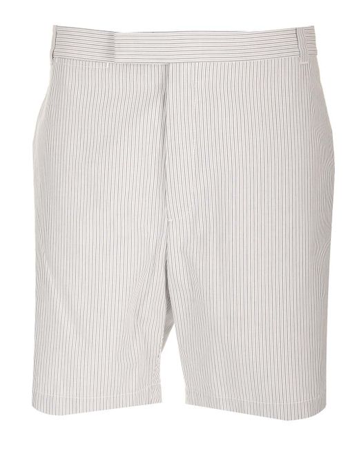 Thom Browne White Striped Cotton Bermuda Shorts for men