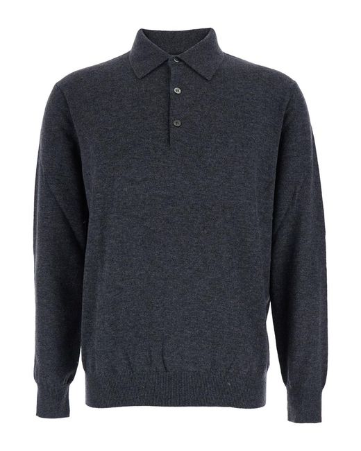 Le Plain Blue Wool Blend Sweater With Polo Collar for men