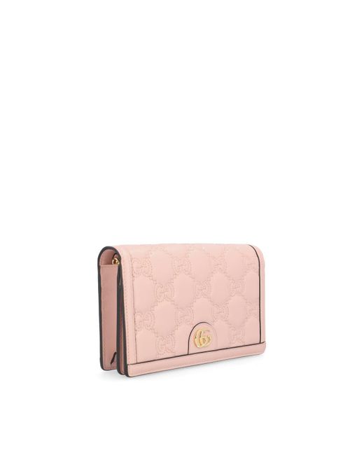 Gucci Pink GG Matelassé Chain Wallet