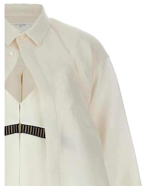 Sacai White Overlapping Shirt Silk Dress