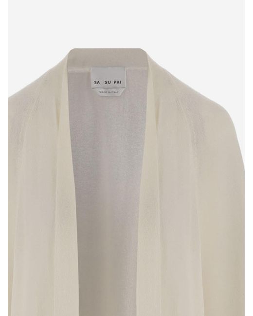 Sa Su Phi White Long Open Cashmere And Silk Knit Knitwear