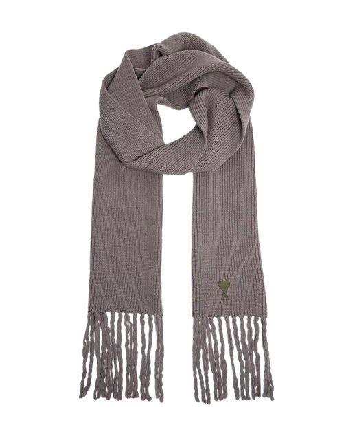 AMI Gray De Coeur Logo Scarf Accessories for men
