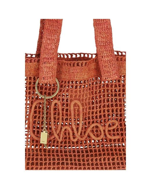 Chloé Red Multicolor Raffia Shoulder Bag