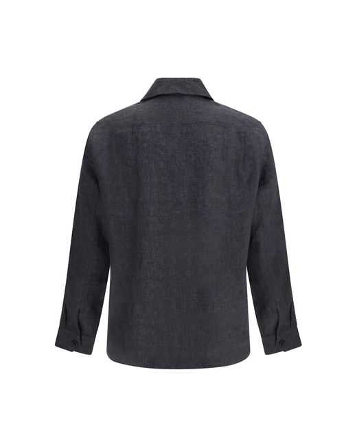 Brunello Cucinelli Blue Easy Fit Linen Shirt for men