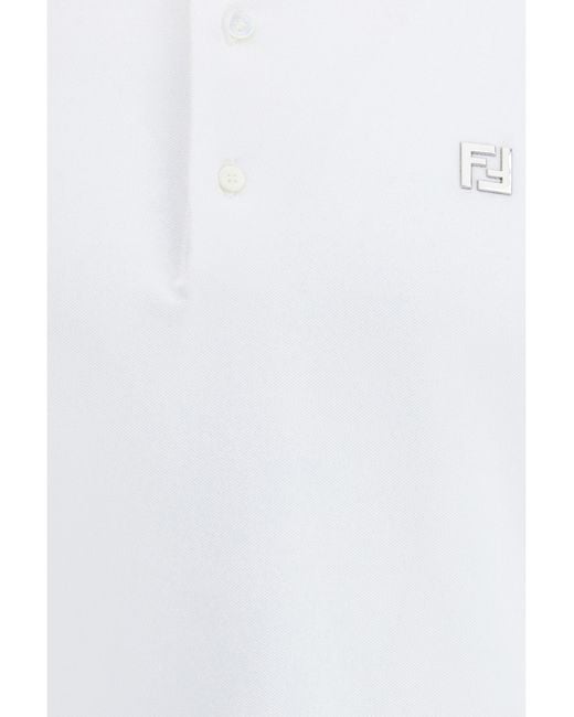 Fendi White Cotton Polo Shirts for men