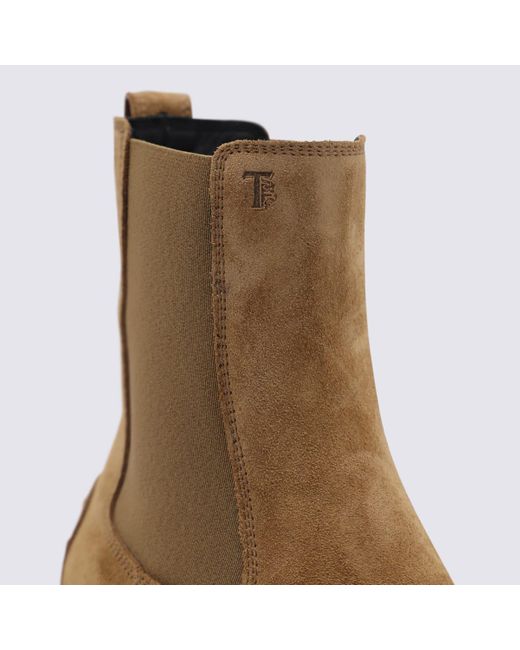 Tod's Brown Camel Suede And Leather Boots