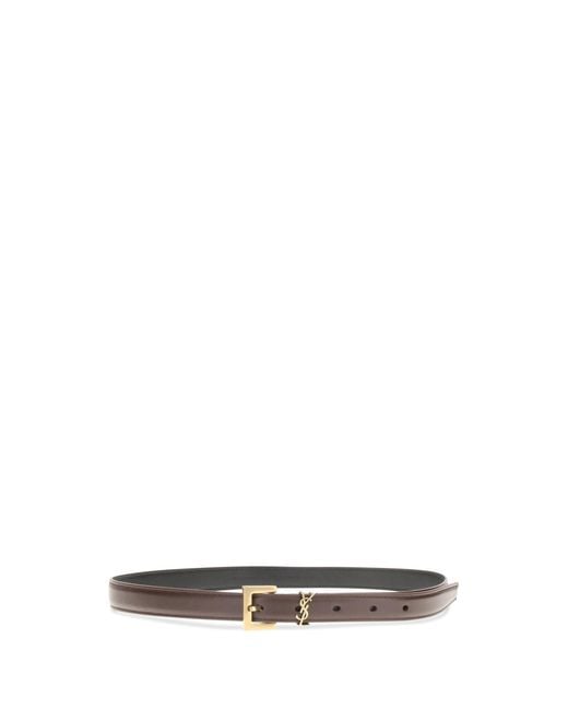 Saint Laurent White Belt Cassandre-Tan Calf Leather