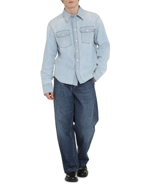 Bottega Veneta Blue Shirt With Flap Pockets Main: Polyester for men