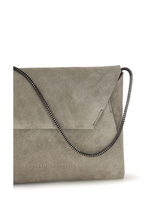 Brunello Cucinelli Gray Bc Duo Suede Clutch Bag Calf Leather Bos Taurus Clutches