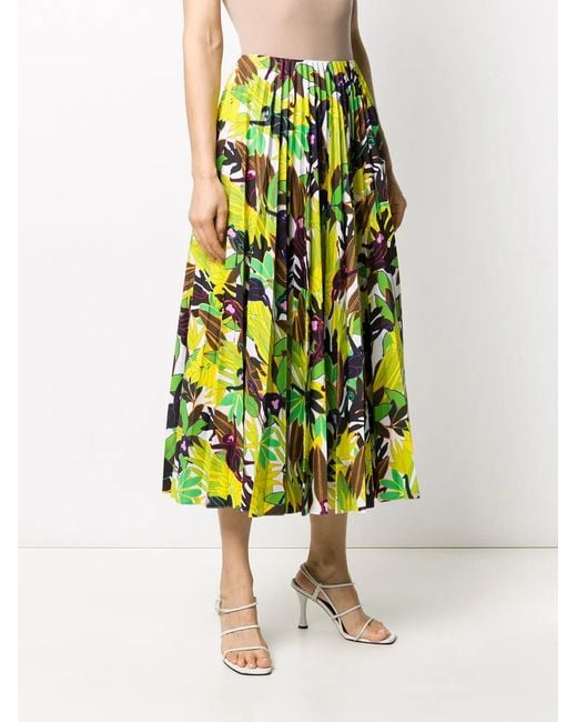 Valentino Green Monkey Forest Pleated Midi Skirt