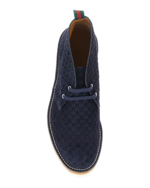 Gucci Blue Ankle Boots With Web Detail Calf for men