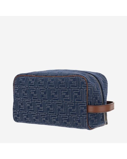 Fendi Blue Cotton Clutch Bag With Ff Pattern for men