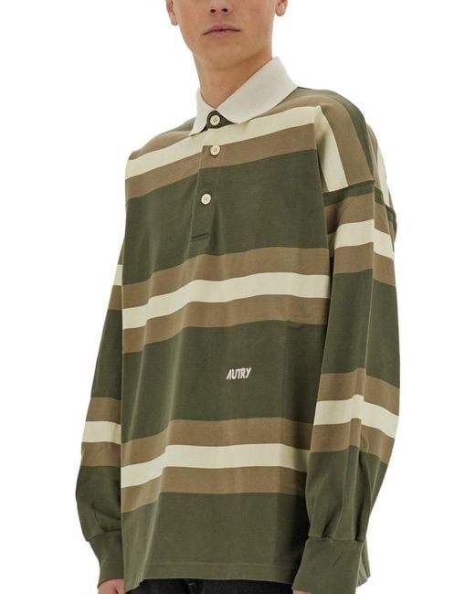 Autry Green Striped Polo Shirt Cotton