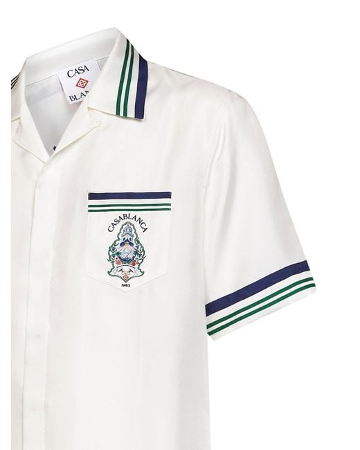 Casablanca White Silk Hotel Emblem Short-Sleeved Shirt for men