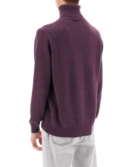 Brunello Cucinelli Purple Cashmere Turtleneck With Punch Needle Embroidery for men