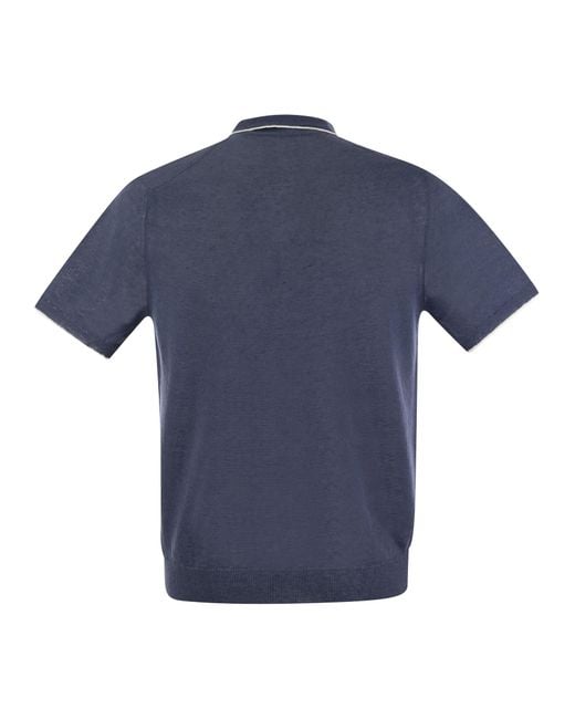 Fedeli Blue Polo Shirt With Open Collar for men