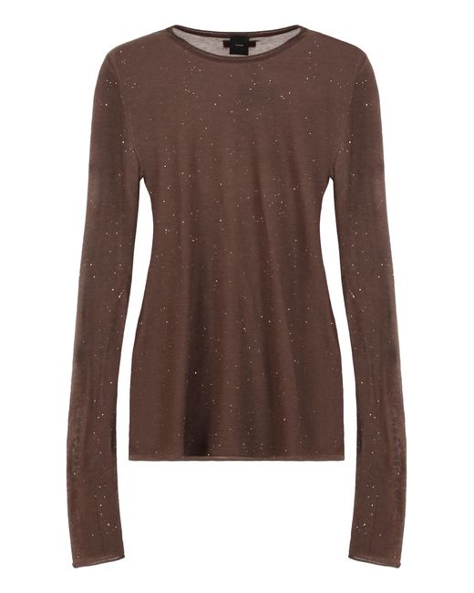 Pinko Brown Sequin Long Sleeve Top Pico Wool Tops