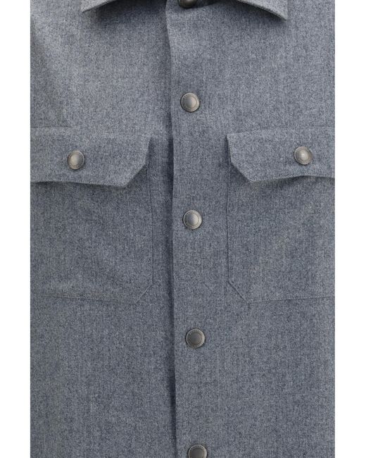 Brunello Cucinelli Blue Virgin Wool Shirt Fleece Ovis Aries for men