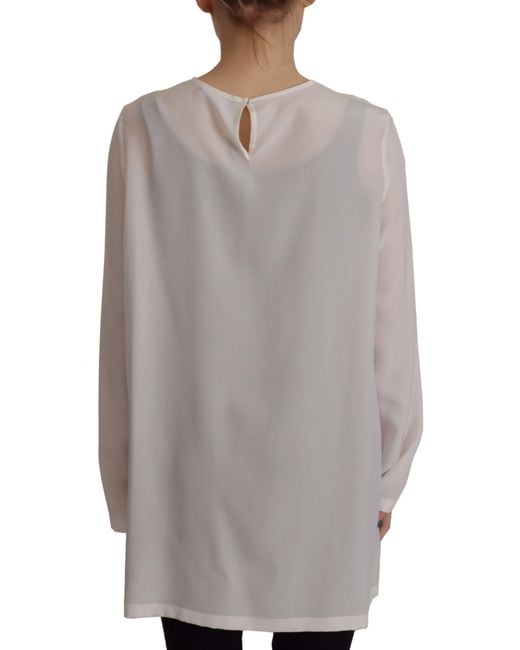Dolce & Gabbana Gray Elegant Silk Top With Logo Embroidery