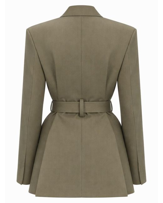 Victoria Beckham Green Tailored Blazer With Belt Wool Jacket