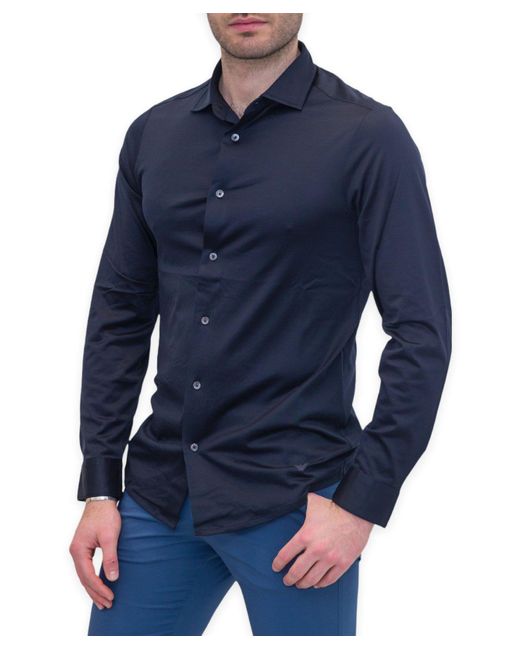 Emporio Armani Blue Curved Hem Buttoned Shirt for men