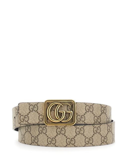 Gucci Gray Reversible Belt With Gg Buckle Polyurethane for men