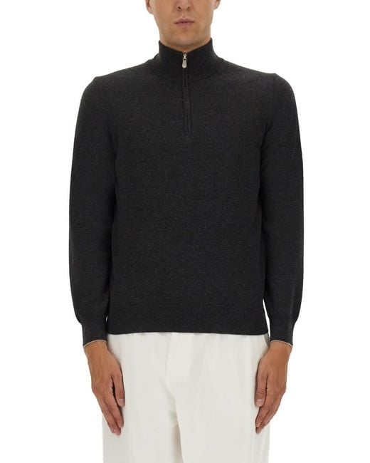 Brunello Cucinelli Black Cashmere Turtleneck Sweater for men