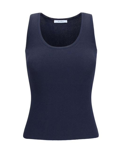 Max Mara Blue Ribbed Jersey Tank Top Viscose; Polyester