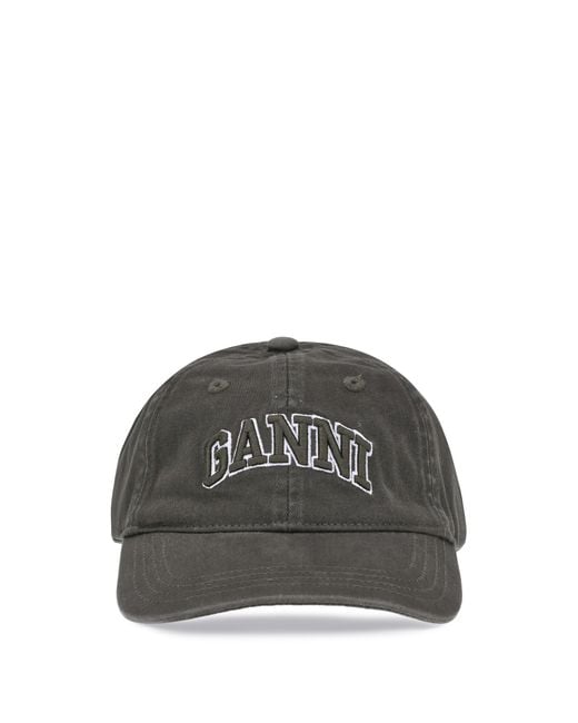 Ganni Gray Baseball Cap Cotton Hat