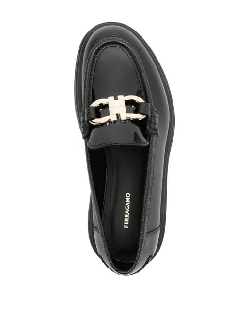 Ferragamo Black Patent Leather Gancini Loafers