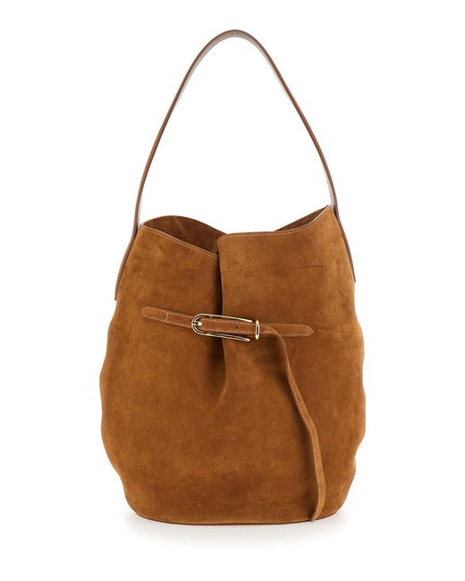 Liffner Brown Shoulder Bag Belted Bucket Large Cow Suede