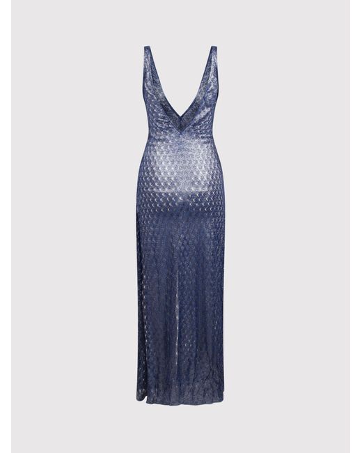 Missoni Blue Crochet-Knit Lurex Maxi Dress