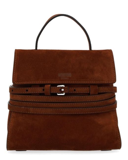 Moschino Brown Handbag Tie Me Small Suede Handbags