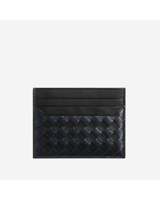 Bottega Veneta Black Leather Card Holder Woven Calfskin for men