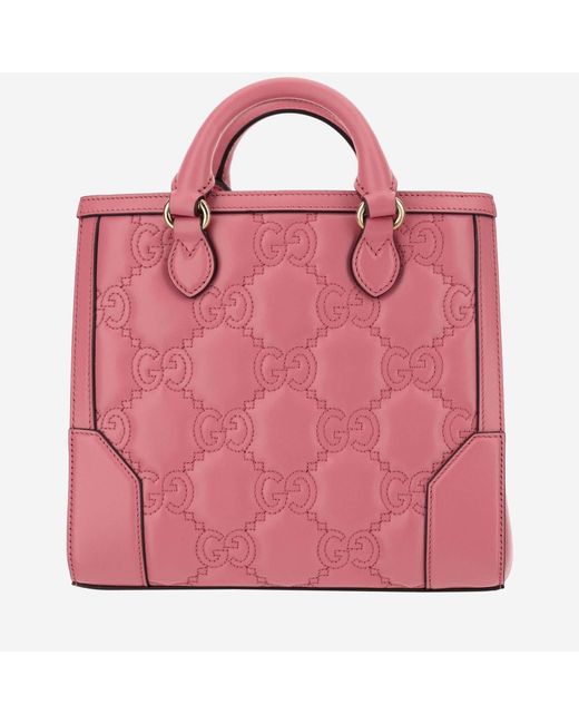 Gucci Red Gg Matelassé Leather Shopping Bag Calfskin Tote