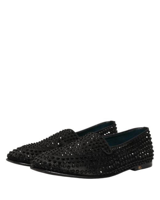 Dolce & Gabbana Black Rhinestone Embellished Loafers Shoes Leather for men