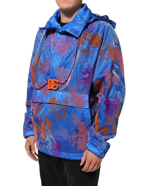Dolce & Gabbana Blue Tie Dye Logo Hooded Sweatshirt Jacket Clothing for men
