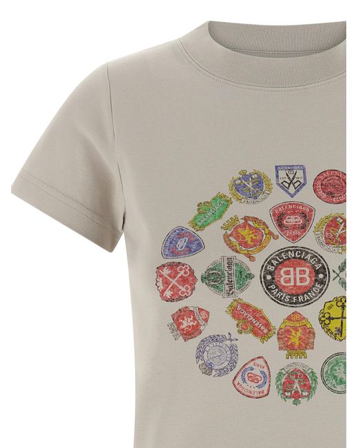 Balenciaga Gray Logo Print T-Shirt Cotton