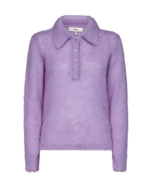 Chloé Purple Alpaca-Blend Knit Polo Knitwear