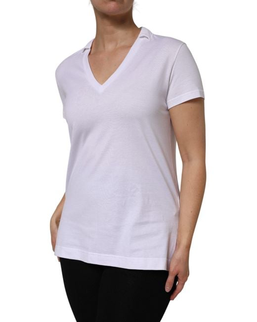 Dolce & Gabbana White Cotton Short Sleeve V-Neck Top T-Shirt