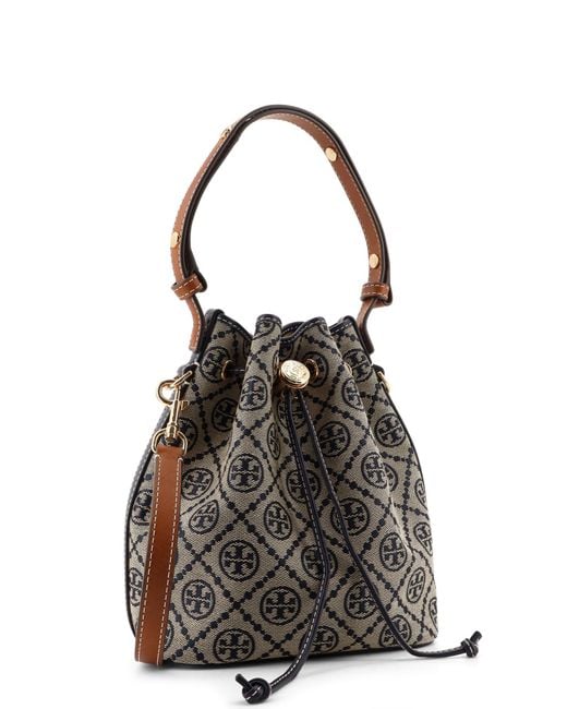 Tory Burch Black T Monogram Jacquard Fabric Bucket Bag