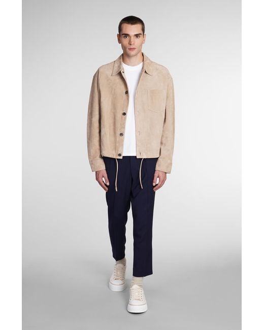 Ami Paris Casual Jacket In Beige Leather in Blue for Men Lyst UK