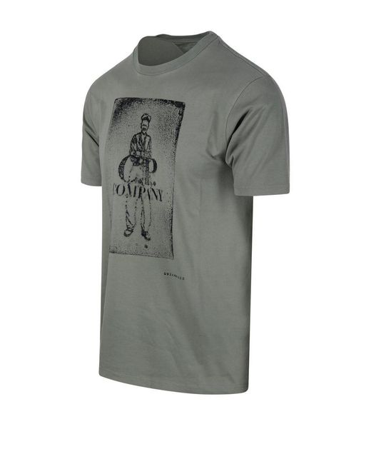 C P Company Gray Graphic Printed Crewneck T-shirt for men