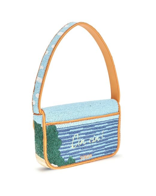 Staud Blue Tommy Beaded Shoulder Bag Rayon